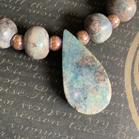 Vintage Estate Jewelry Chunky Marble Stone Bead Necklace Turquoise Blue Purple - Picture 14 of 16